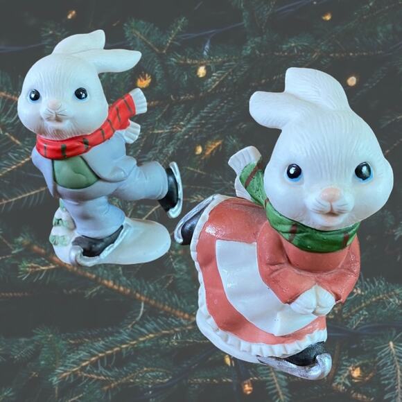 Homco 5305 Winter Ice Skating Bunny Couple Figs - Picture 2 of 7